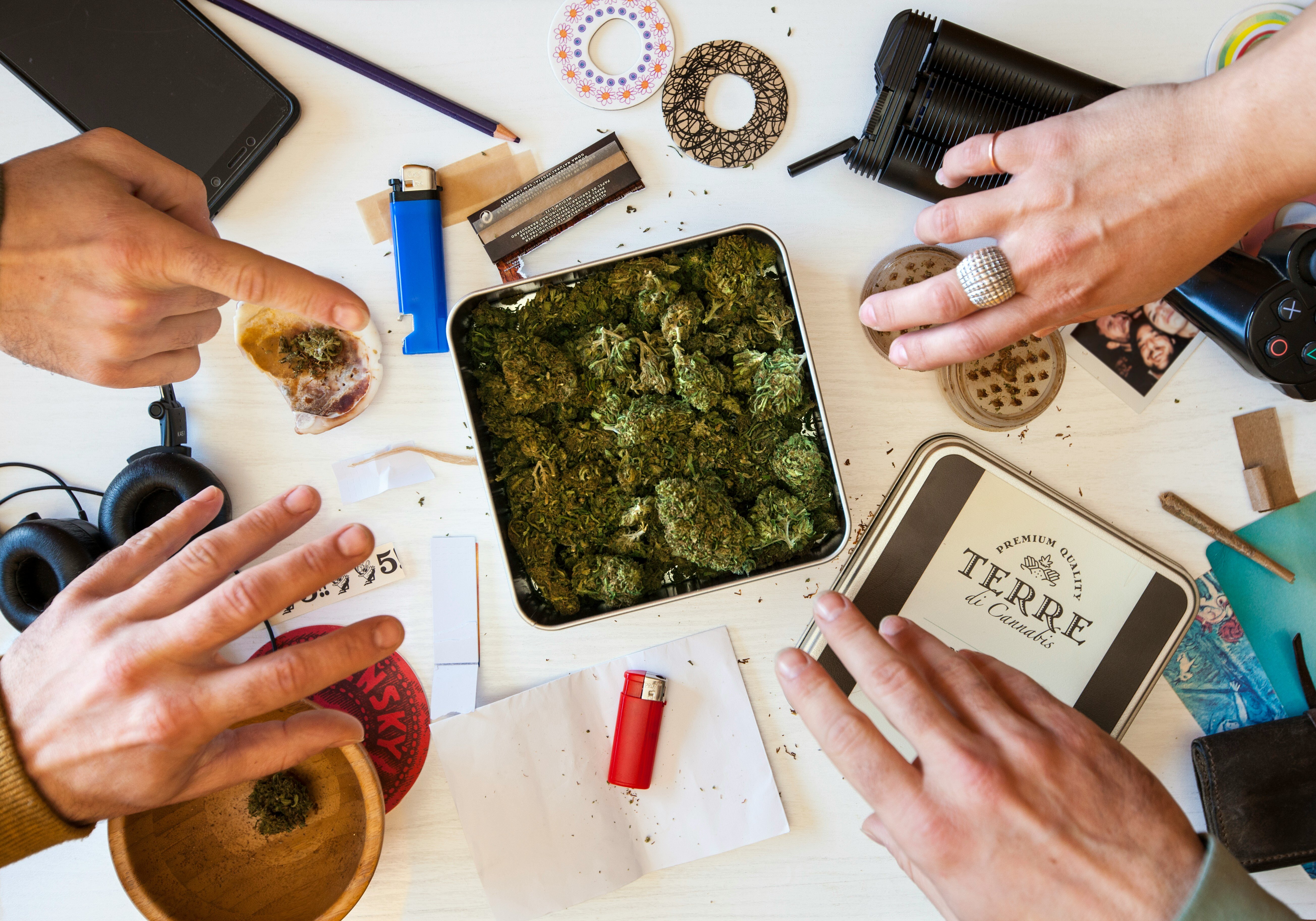 Group of friends enjoying cannabis